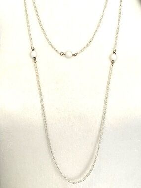 Vintage Monet White Long Chain and Beaded Necklace